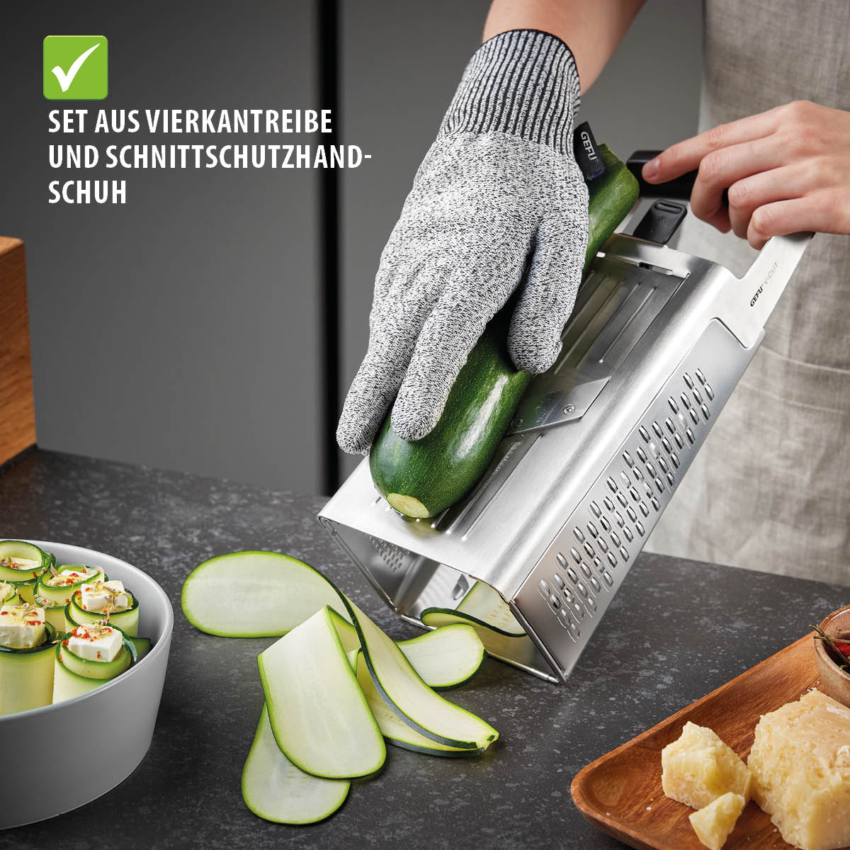 Set: Vierkantreibe V-CUT + Schnittschutz-Handschuh SECURO