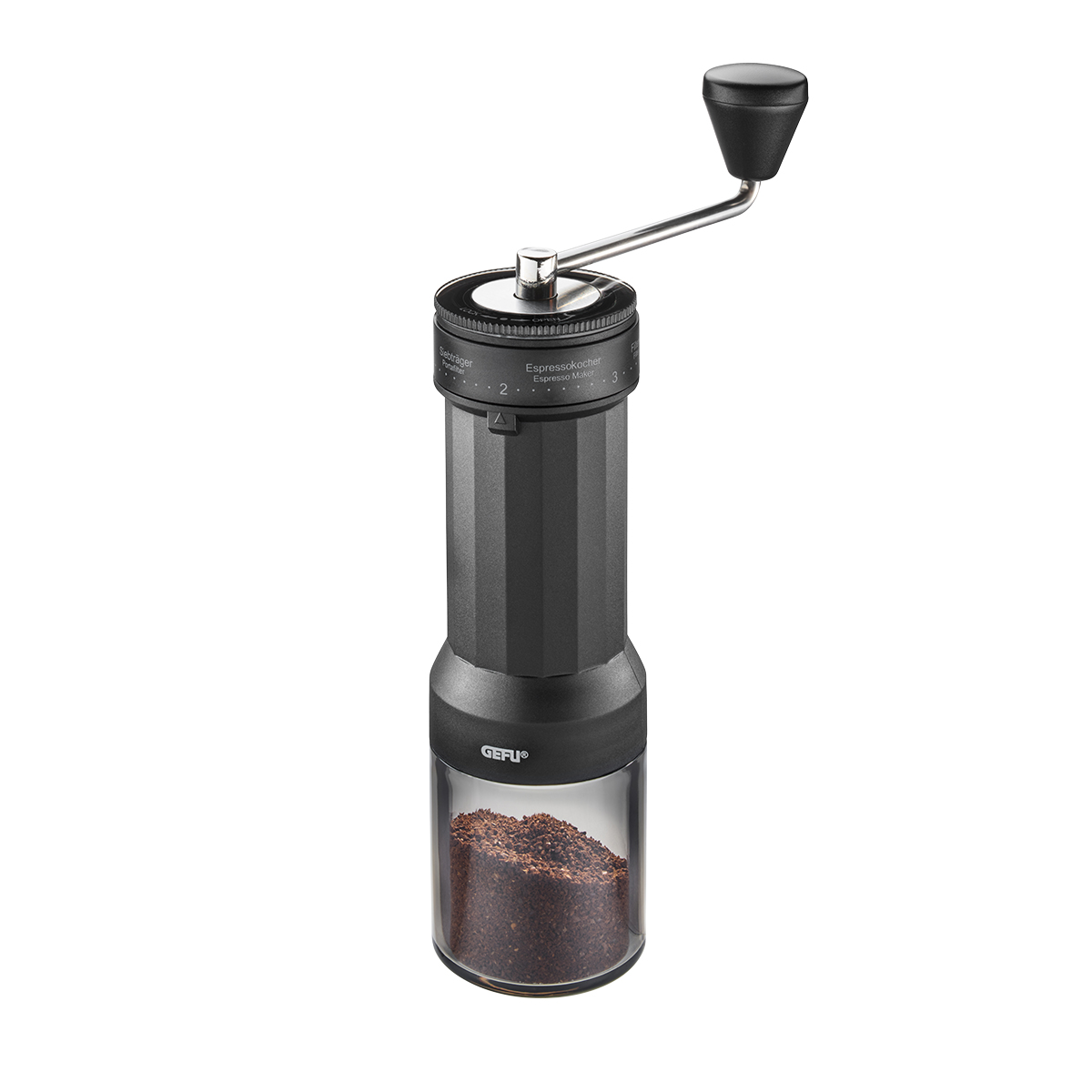 Manuelle Kaffeemühle LOCO von GEFU mit Mahlgrad-Skalierung