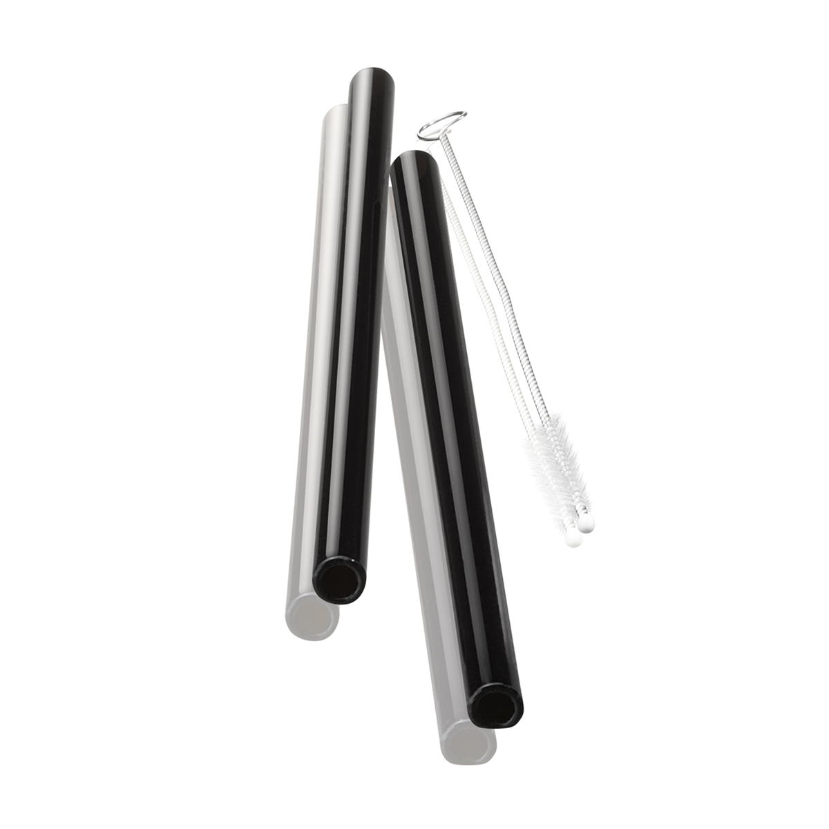 Glass Straw FUTURE, 18 cm, set of 4 black, brush inclusive