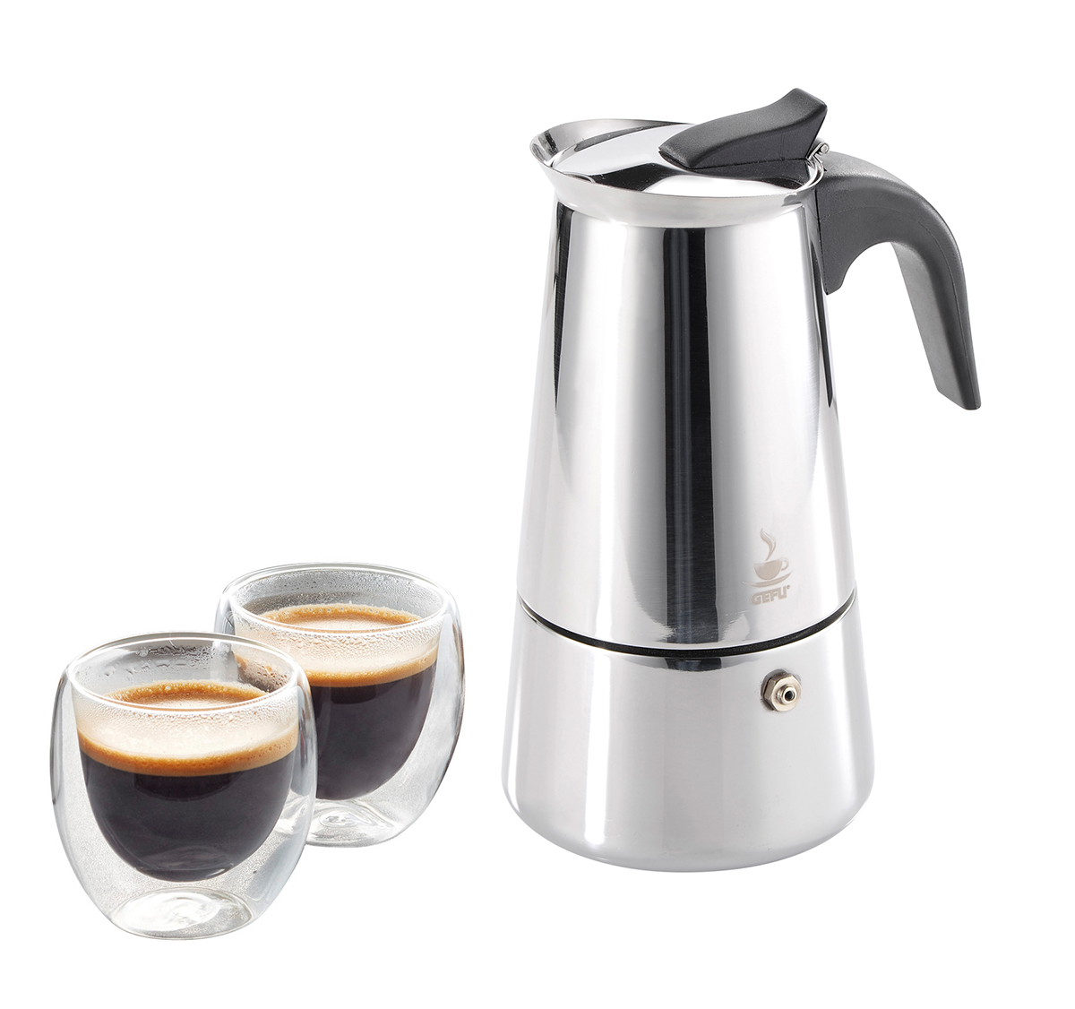 Set: Espressokocher EMILIO + 2 Espressogläser