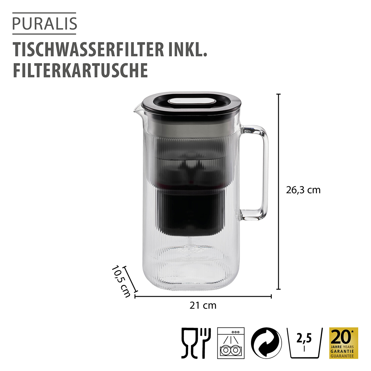 Table water filter incl. filter cartridge PURALIS