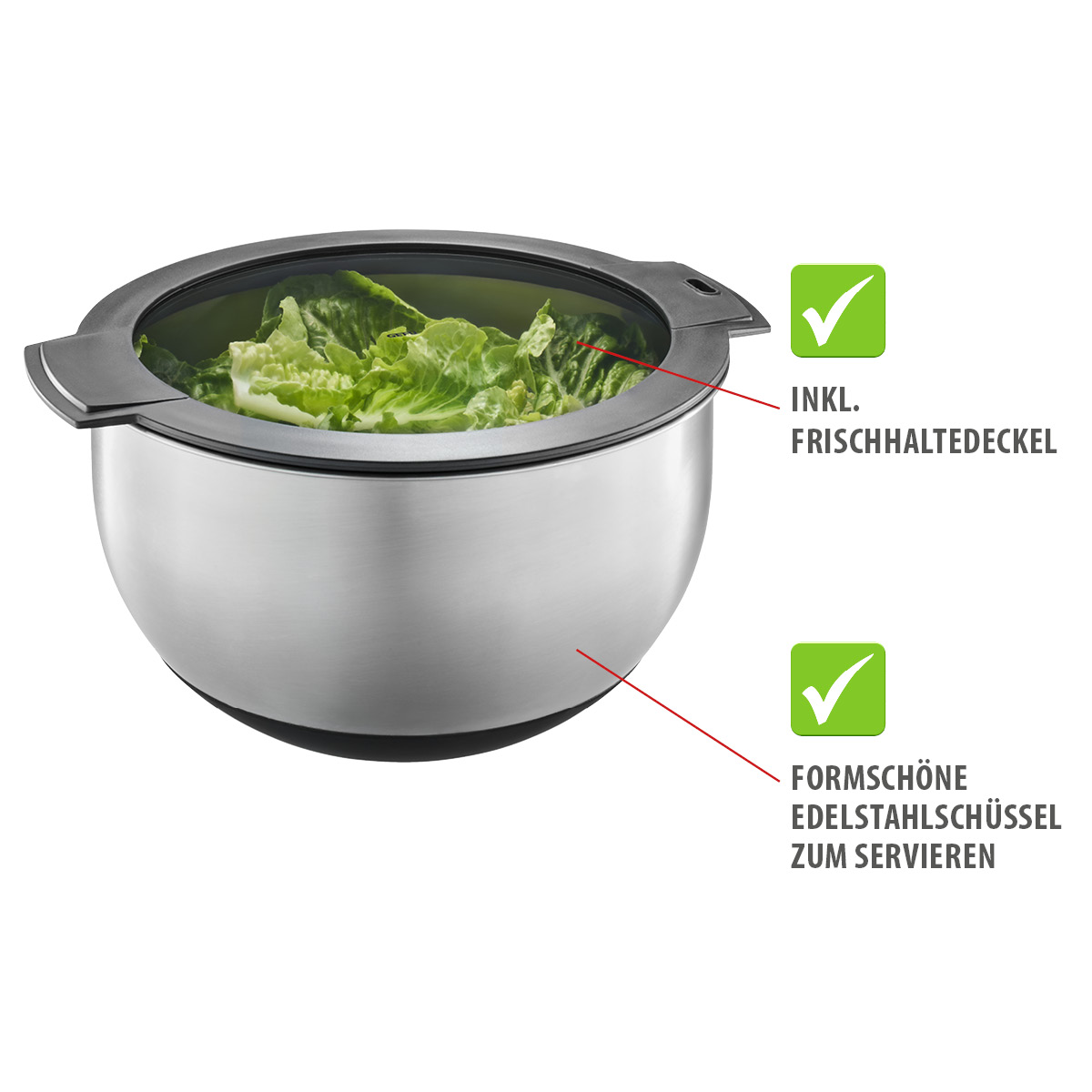 GEFU Salatschleuder aus Edelstahl mit Frischhaltedeckel