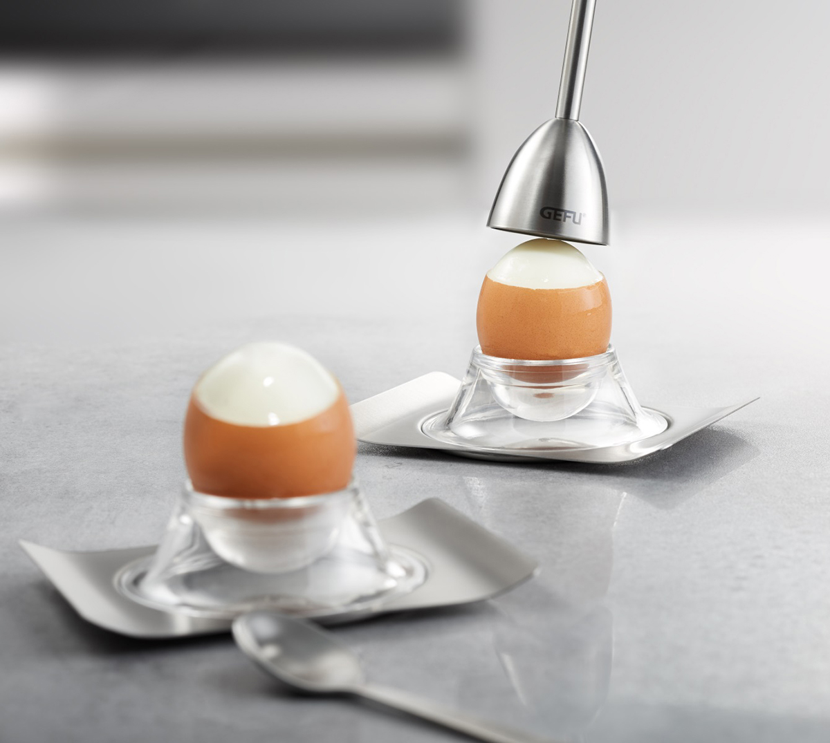 Egg cracker with salt shaker