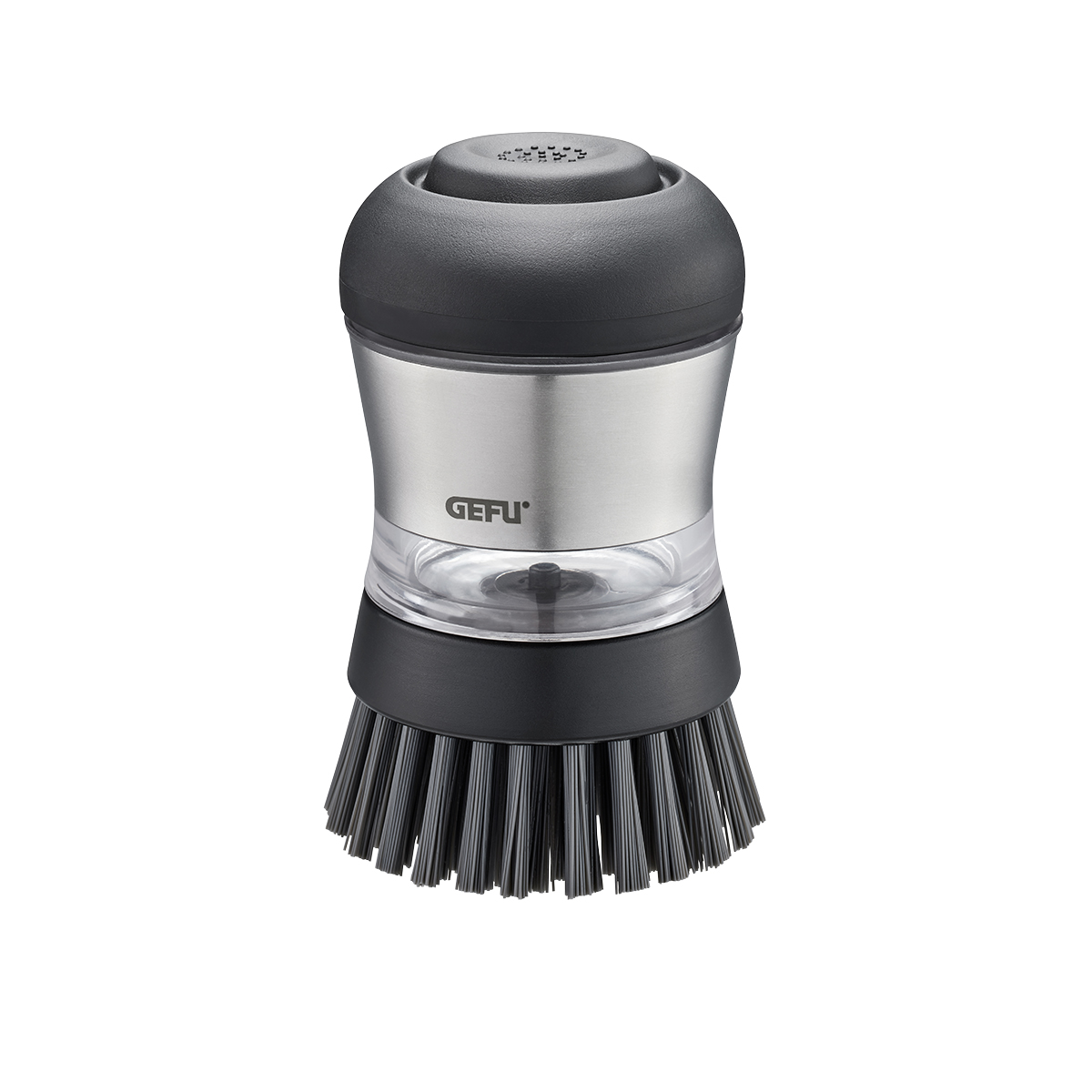 Spülbürste mit Spülmittelspender SWIFT von GEFU, kompakte Geschirrspülbürste mit integriertem Spülmittelbehälter und robusten Borsten