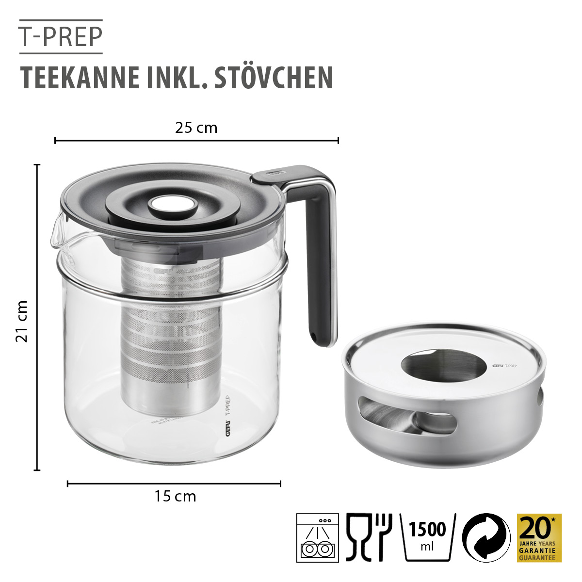 Teapot, 1.500 ml incl. teapot warmer T-PREP