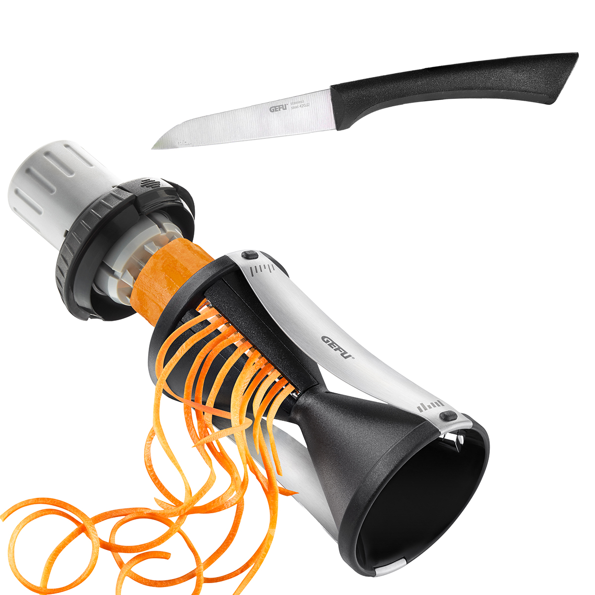 Spiralschneider Set mit Messer für Gemüsenudeln Spiralschneider und Messer für die Zubereitung von Gemüsespaghetti aus Karotten