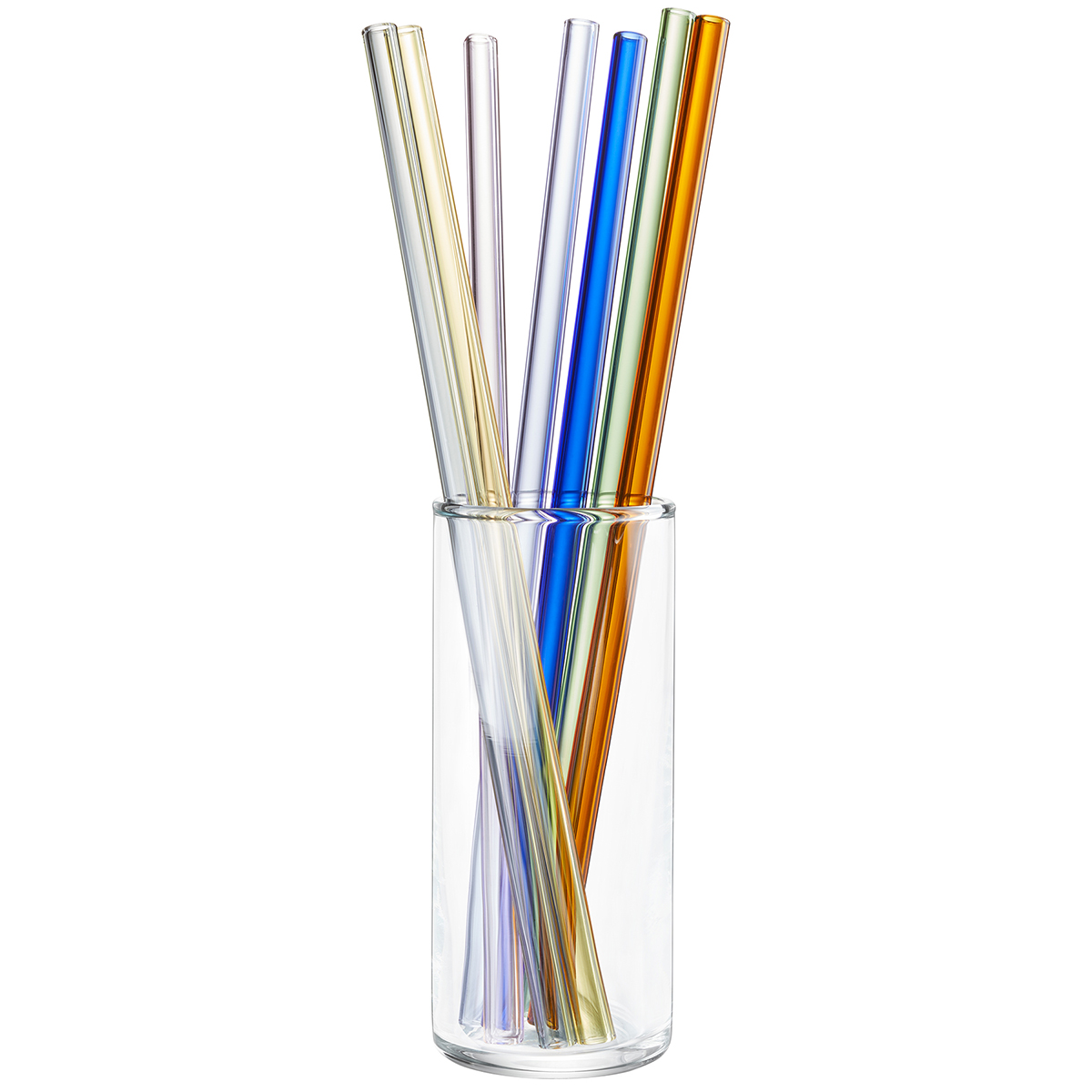 Glass Straw FUTURE, 23 cm, varicoloured set of 8 pcs, brush inclusive