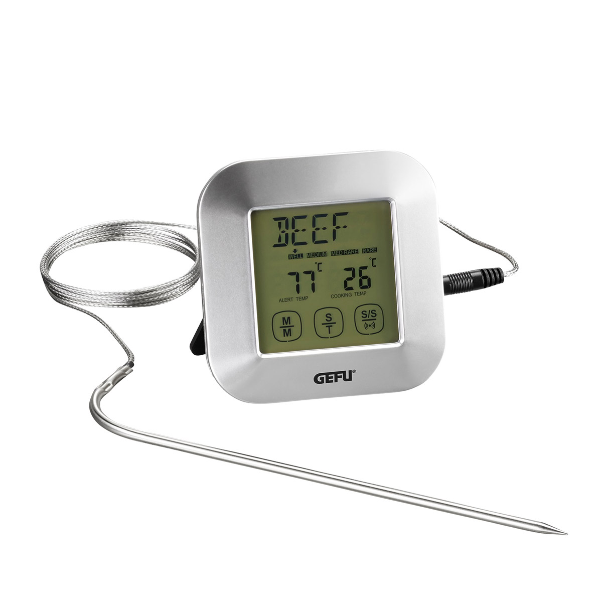 Digitales Küchenthermometer mit Kabelsonde und LCD-Display zur Messung von Fleischtemperaturen