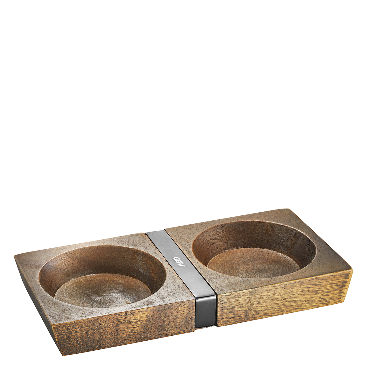 Rustikales Doppelschalen-Set aus Holz für Gewürze Doppelschalen aus Holz mit Metallverbindung für Gewürze oder Snacks