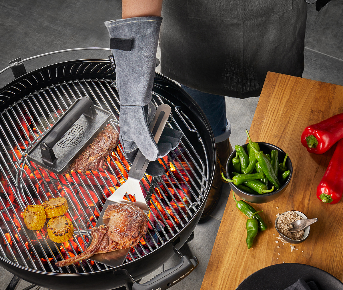 Grillhandschuhe BBQ, Veloursleder