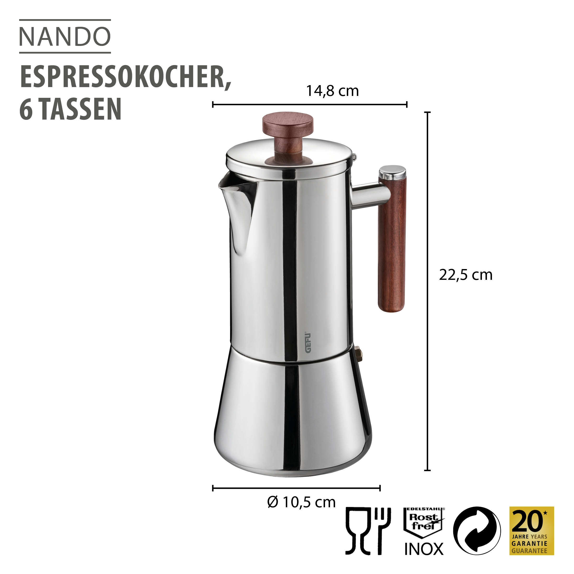 Espressokocher NANDO, 6 Tassen