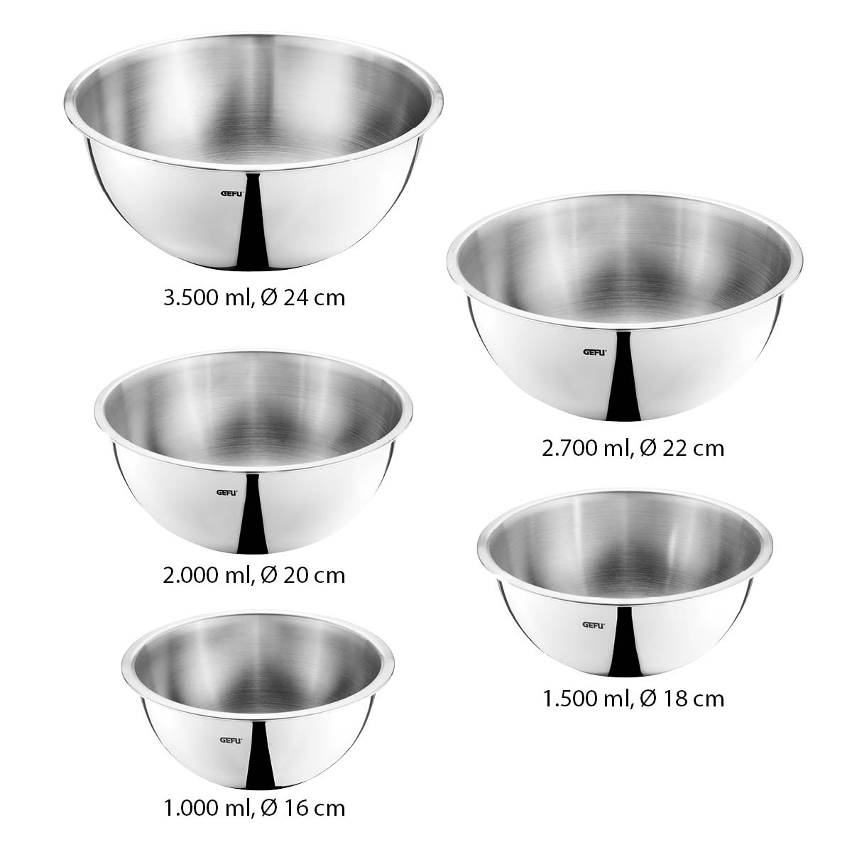 5-teiliges Edelstahlschüssel-Set stapelbar