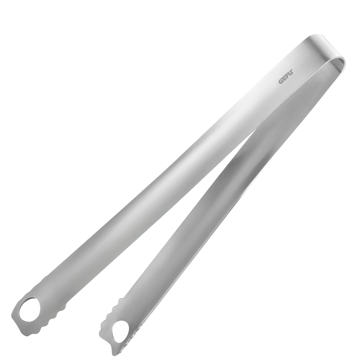 Edelstahl-Küchenzange für vielseitigen Einsatz Silberne Edelstahl-Küchenzange mit gezackten Enden, ideal für Kochen und Grillen