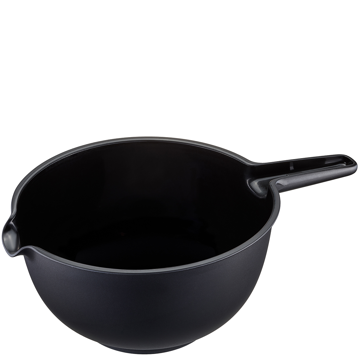 Schwarze Rührschüssel aus Kunststoff mit praktischem Ausgießer und Griff, ideal zum Backen und Kochen