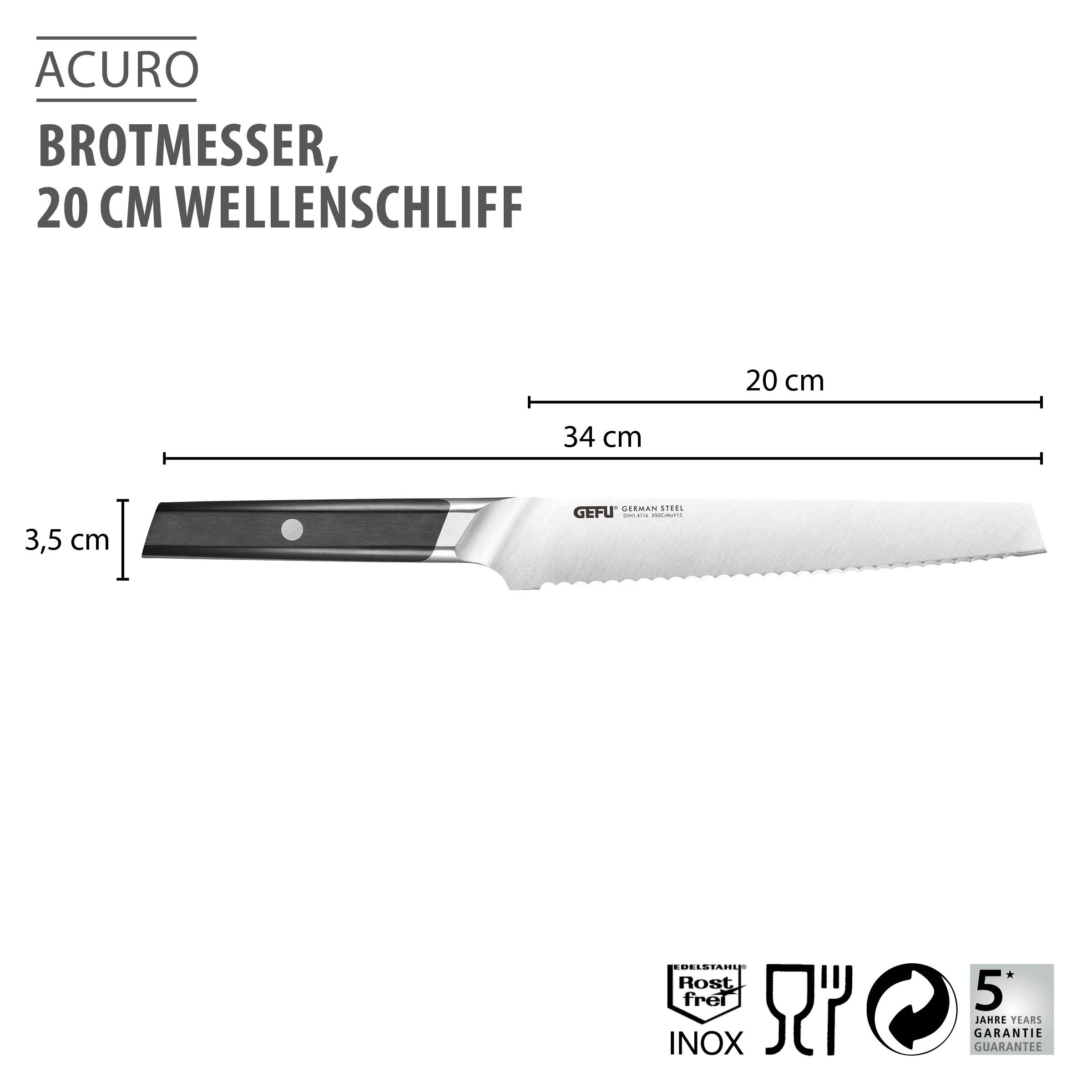 Brotmesser ACURO, 20 cm Wellenschliff