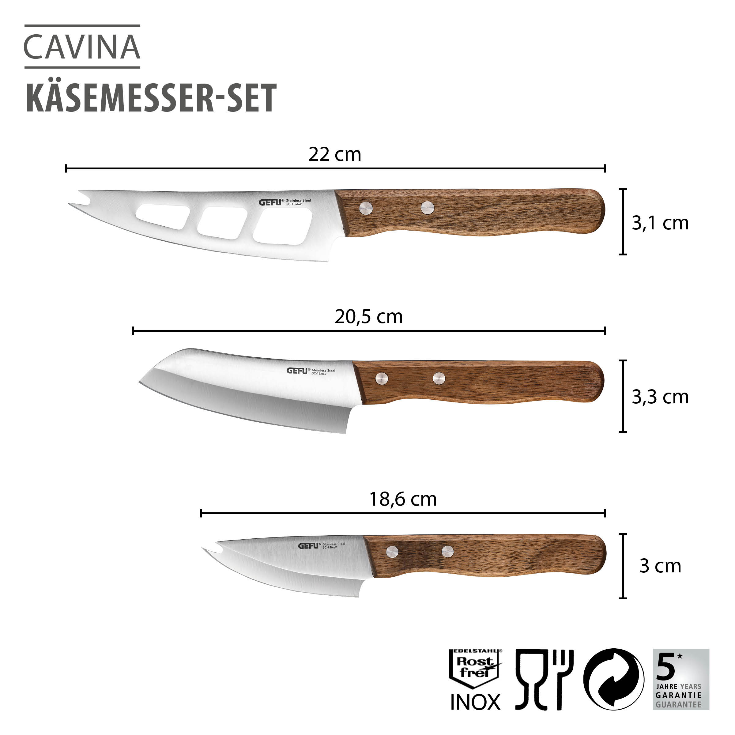 Cheese knife set CAVINA, 3 pieces