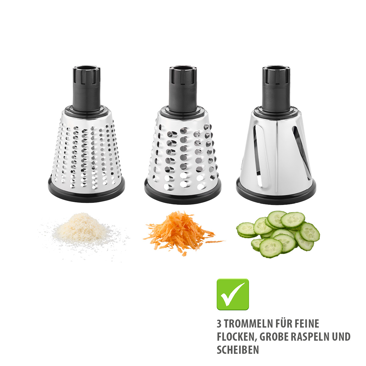 Trommelreibe mit 3 Trommeln