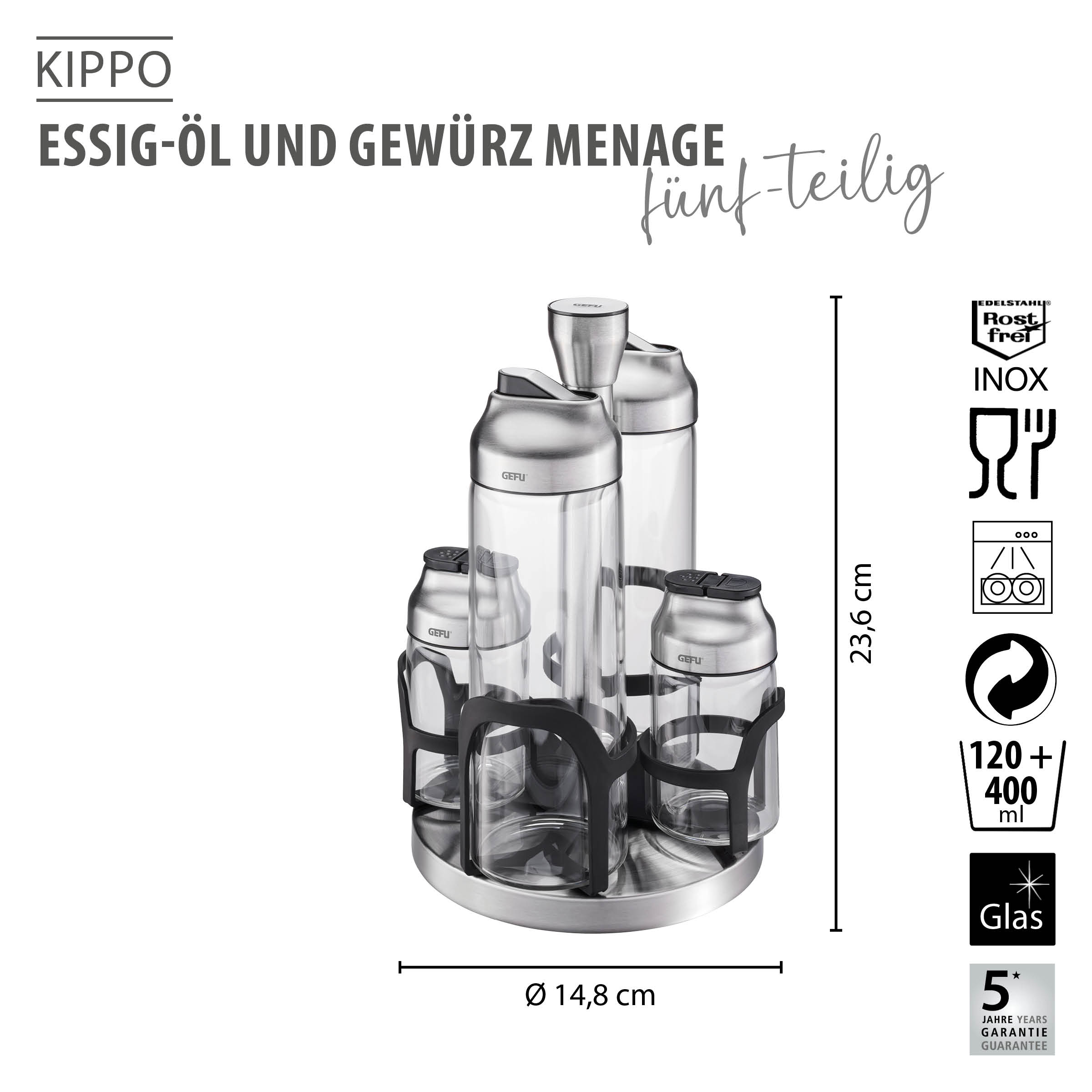 Essig-Öl und Gewürz Menage KIPPO, 5-teilig