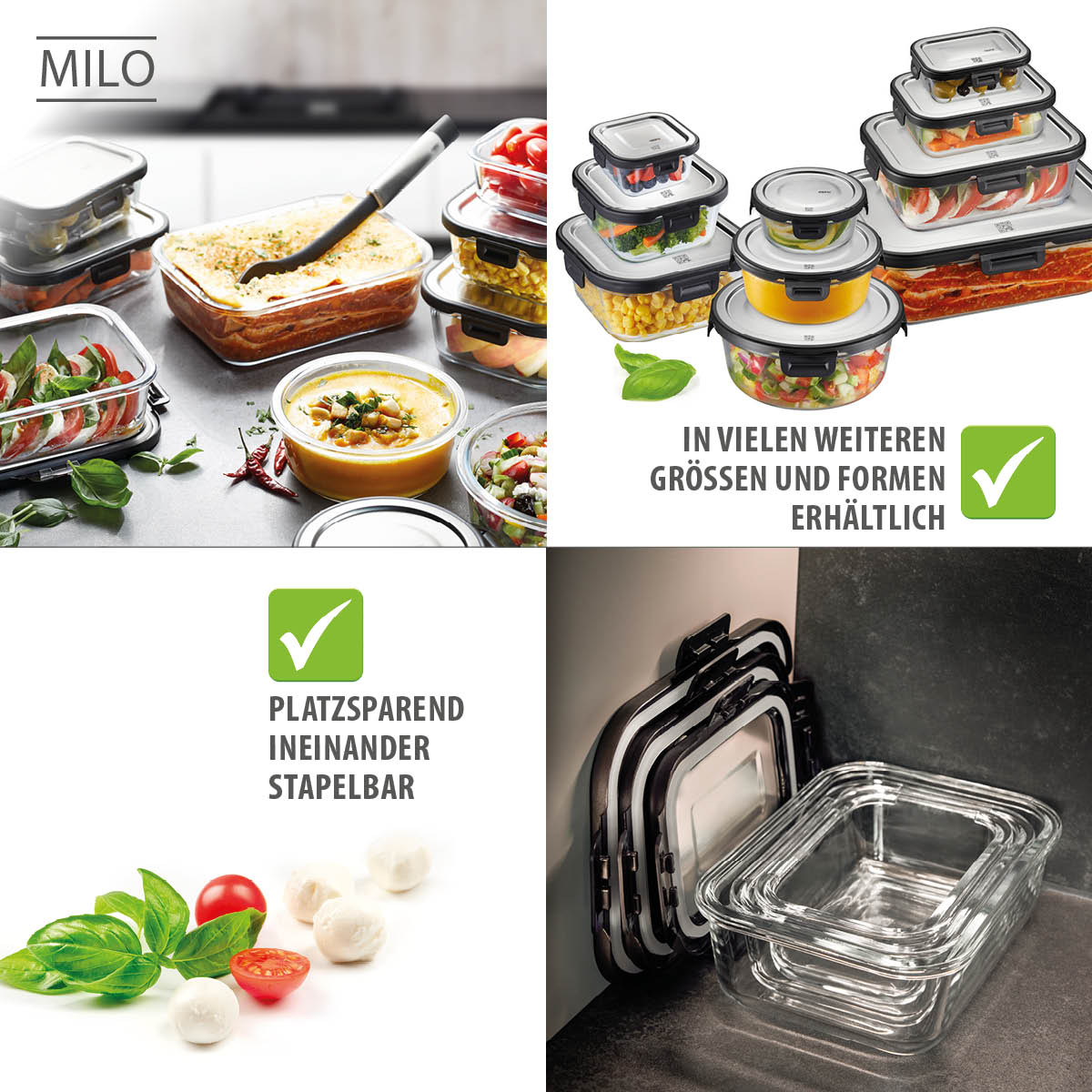 Food storage container MILO, rectangular, 1500 ml (Freshness control and stock checks via app)