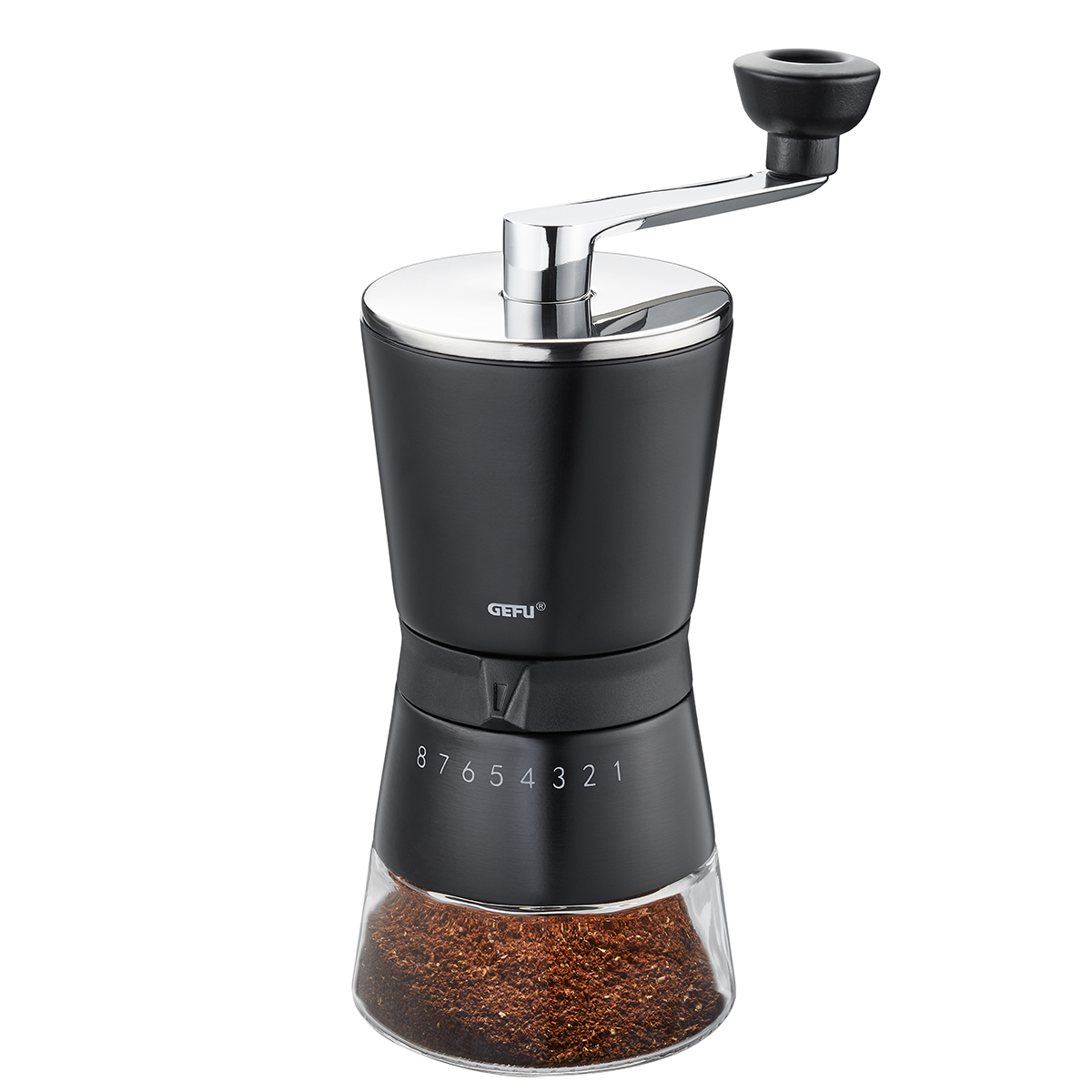 Manuelle Kaffeemühle aus Edelstahl und Kunststoff Schwarze manuelle Kaffeemühle mit verstellbarem Mahlgrad und Kurbelgriff