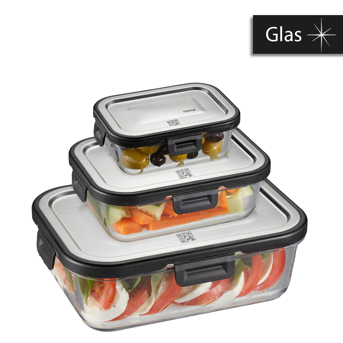 Food storage container set MILO, 3 pieces, rectangular (Freshness control and stock checks via app)