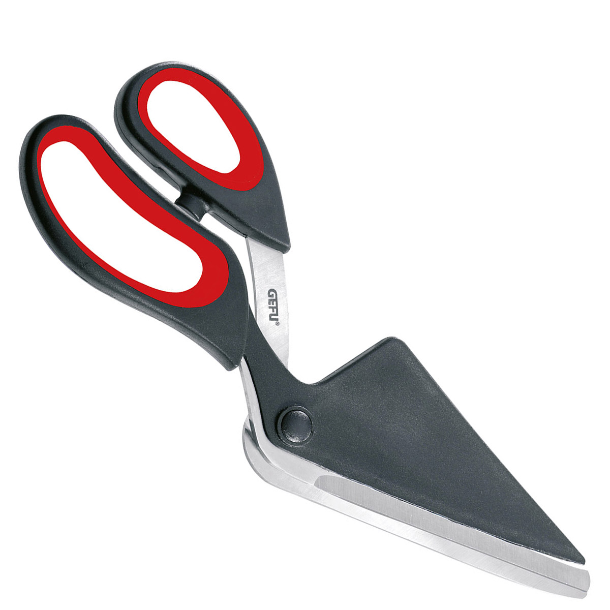 Kräuterschneider mit ergonomischem Griff Ergonomischer Kräuterschneider mit schwarzem und rotem Griff und Schutzkappe