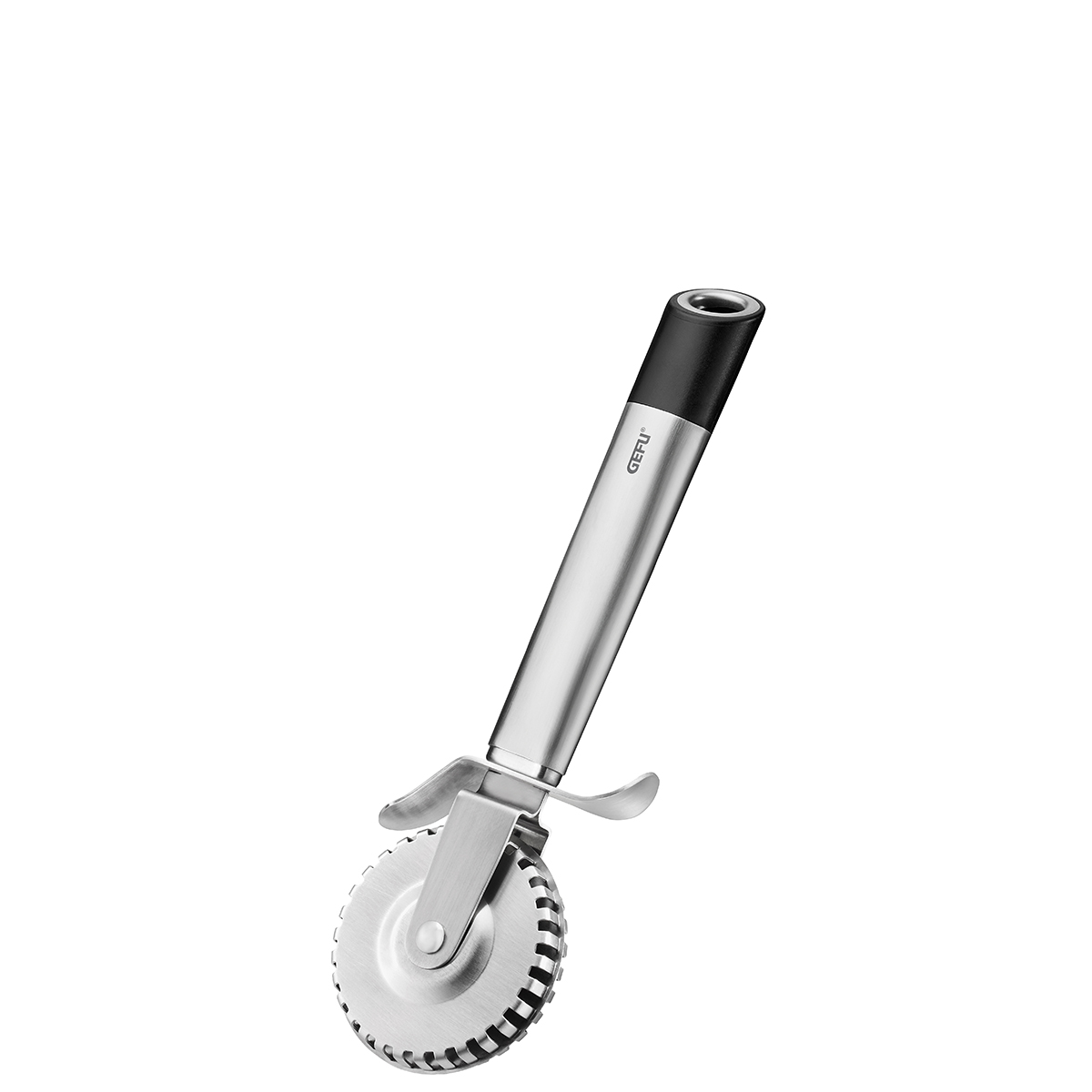 Hochwertiger Edelstahl-Pizzaschneider mit ergonomischem Griff Silberner Pizzaschneider aus Edelstahl mit schwarzem Griff, ideal zum Schneiden von Pizza