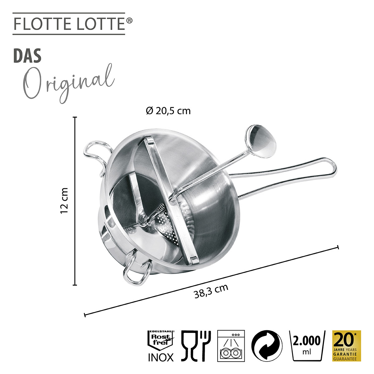 Flotte Lotte - Original Passiergerät aus Edelstahl Flotte Lotte Passiergerät aus Edelstahl, 20,5 cm Durchmesser und 12 cm Höhe, rostfrei und mit 20 Jahren Garantie