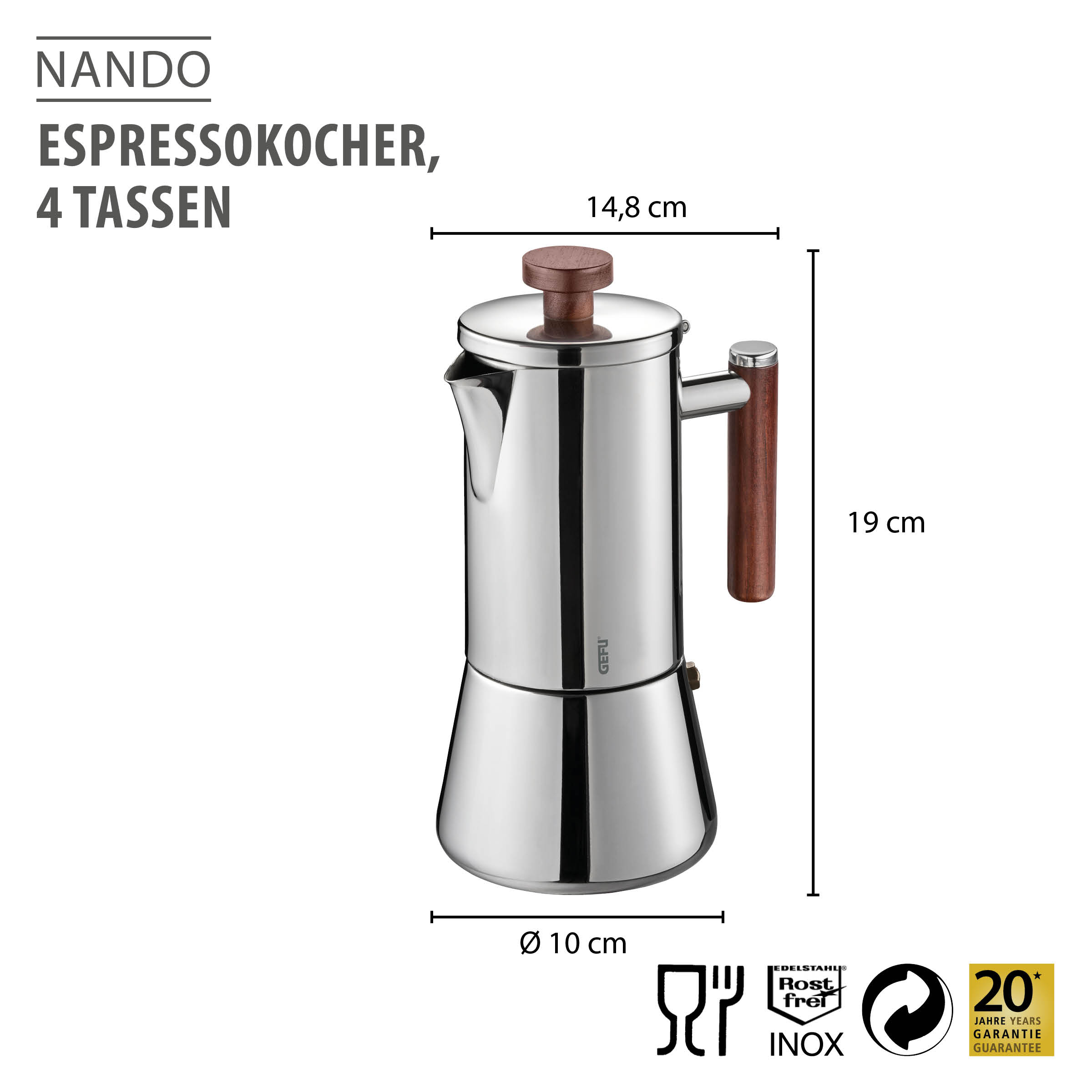 Espressokocher NANDO, 4 Tassen
