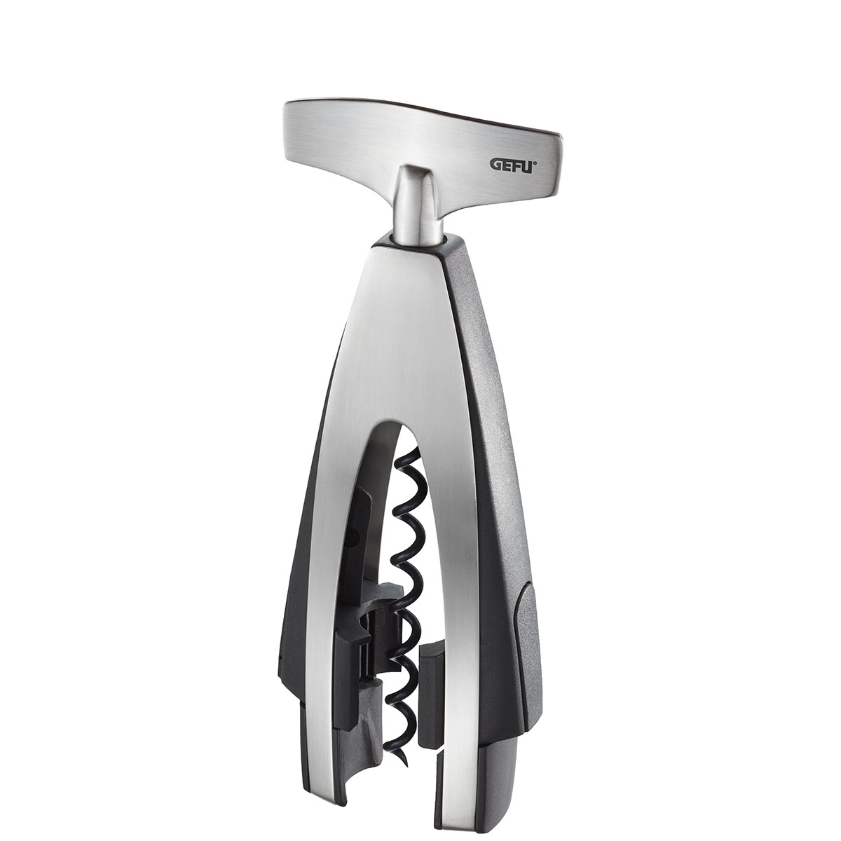 Korkenzieher von GEFU mit ergonomischem Griff aus Edelstahl, modern und funktional