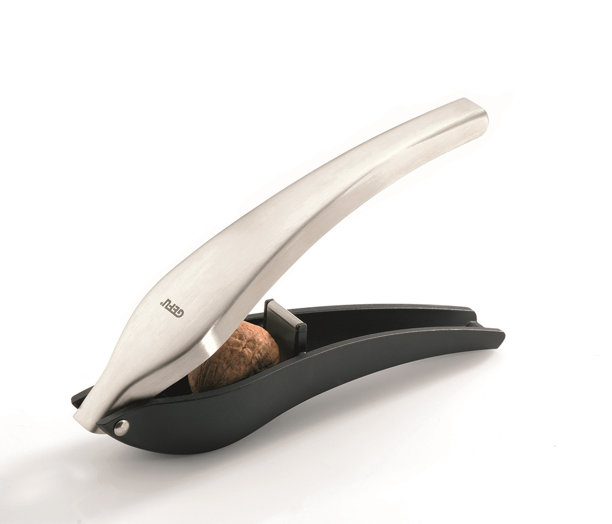 Nussknacker aus Edelstahl für einfaches Knacken von Nüssen Moderner Edelstahl-Nussknacker mit schwarzem Griff, ideal zum Knacken von Nüssen