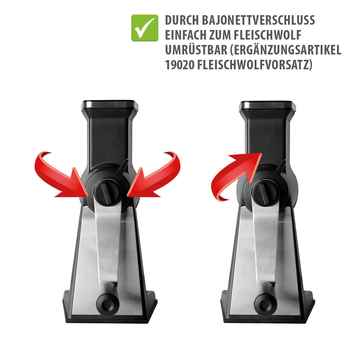 Küchenaufsatz mit Bajonettverschluss, umrüstbar zum Fleischw