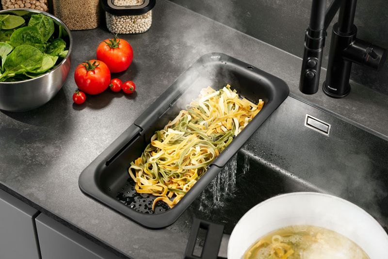 INOOMP Küchensieb Mit Holzgriff - Rostfreies Nudelsieb 28cm